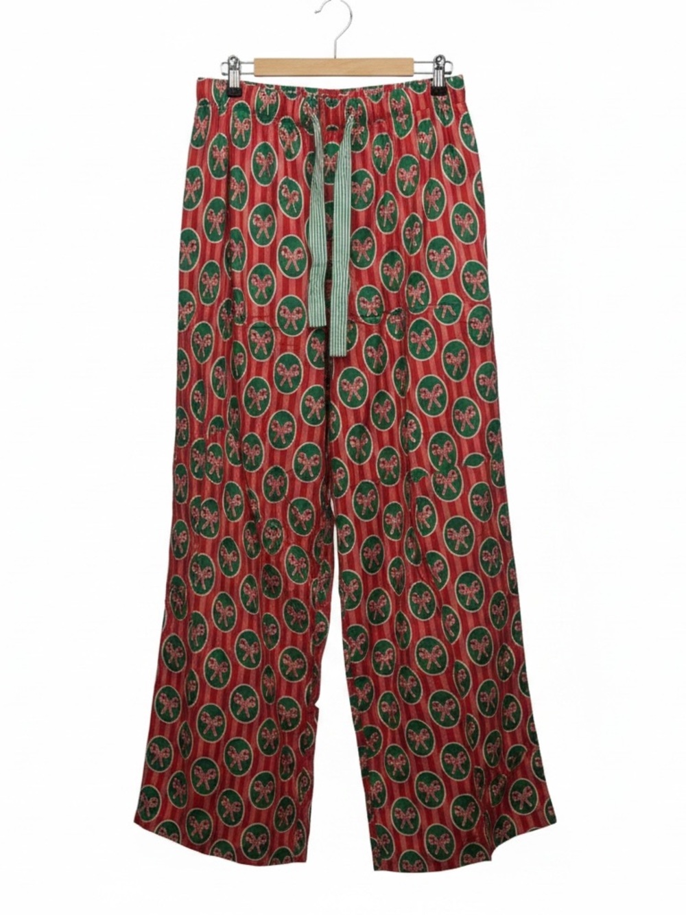 Peach Love California Red & Green Holiday Print Wide Leg Pants - Small
